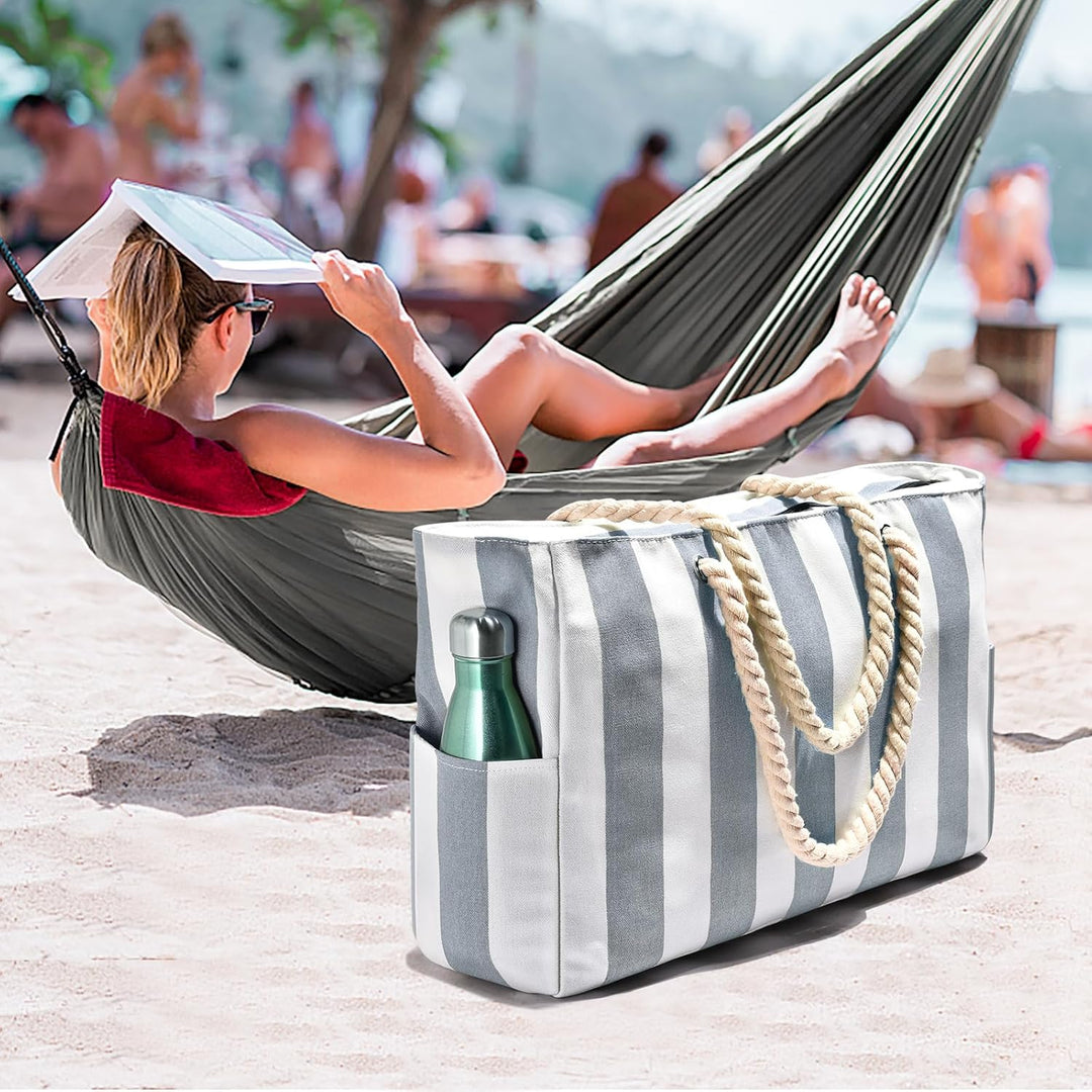 Women's practical large waterproof beach tote, a reliable sandproof summer bag.