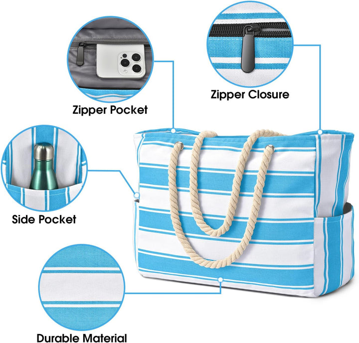 Beach-ready women's sandproof waterproof tote, perfect for a relaxing day.
