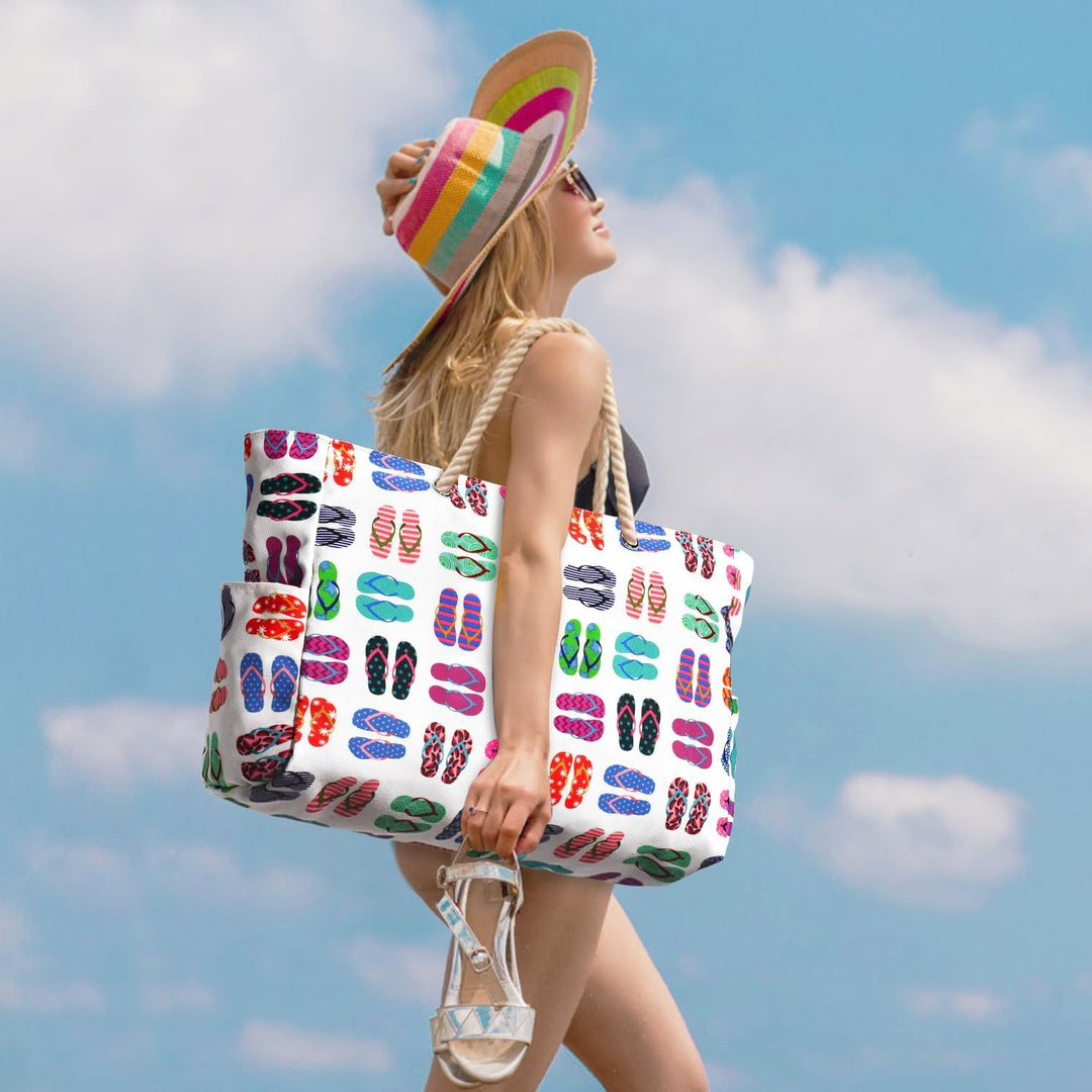 Women's easy-carry large capacity beach tote, waterproof and sandproof.