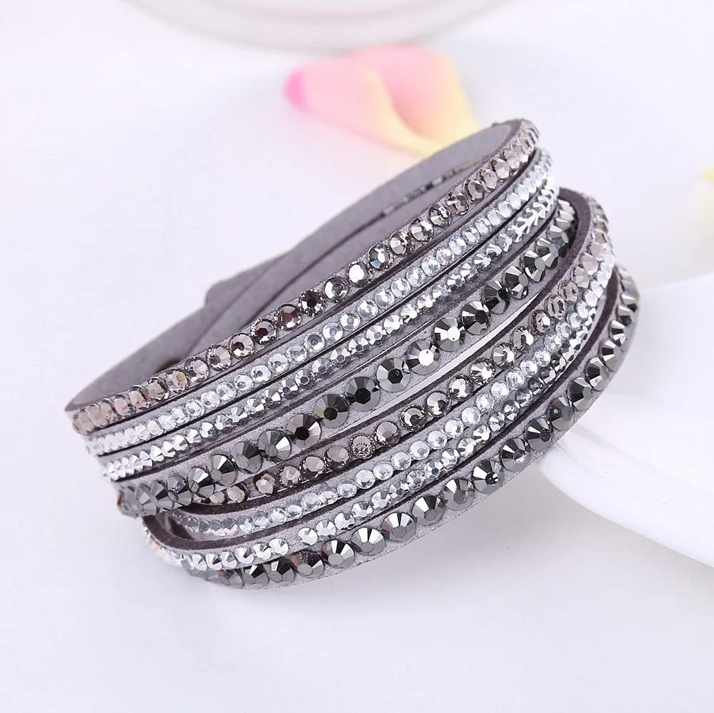 Sparkling multi-strand rhinestone wrap bracelet for women. Adjustable elegant fashion jewelry.