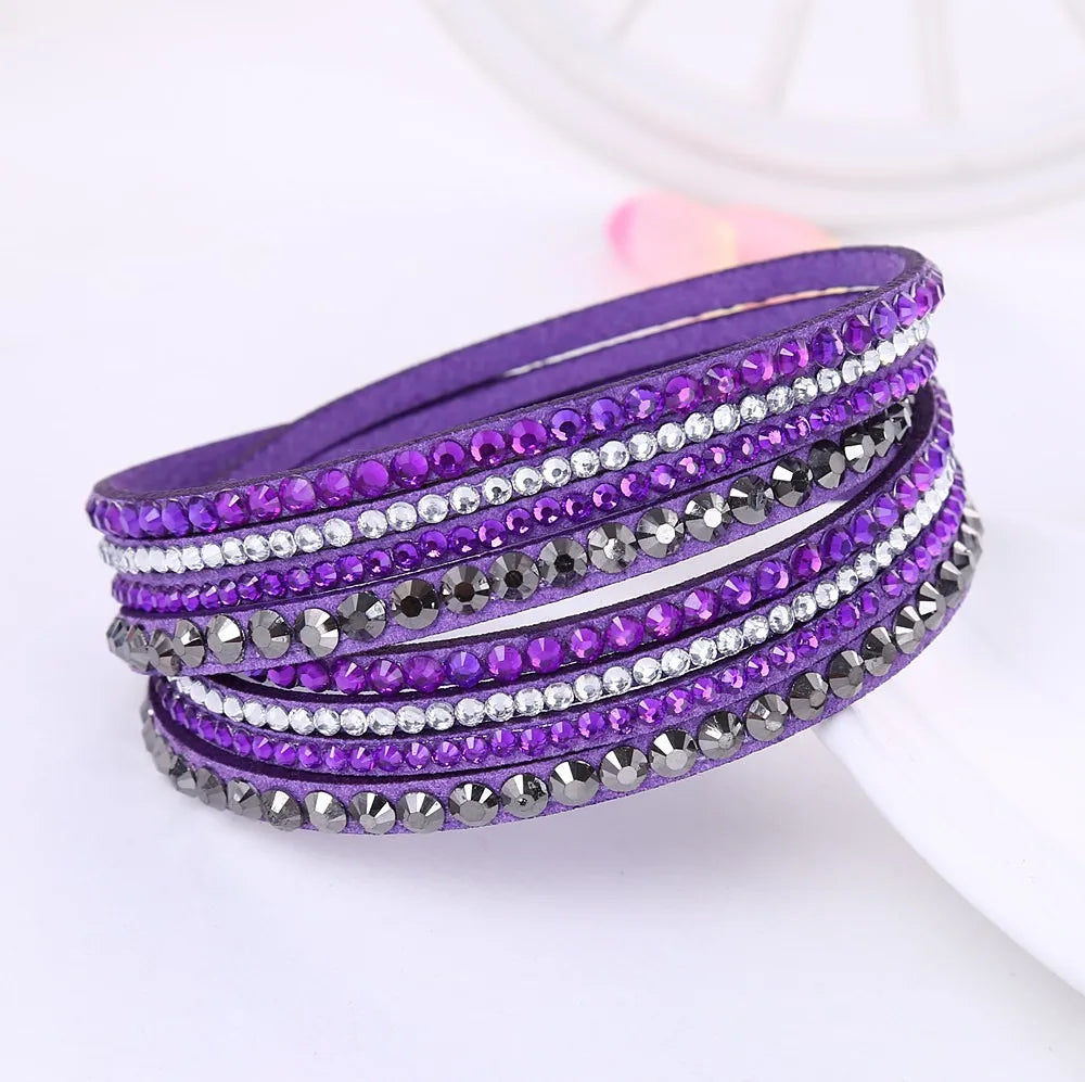 Stylish women's layered rhinestone wrap bracelet, perfect for adding a touch of elegance to any outfit.