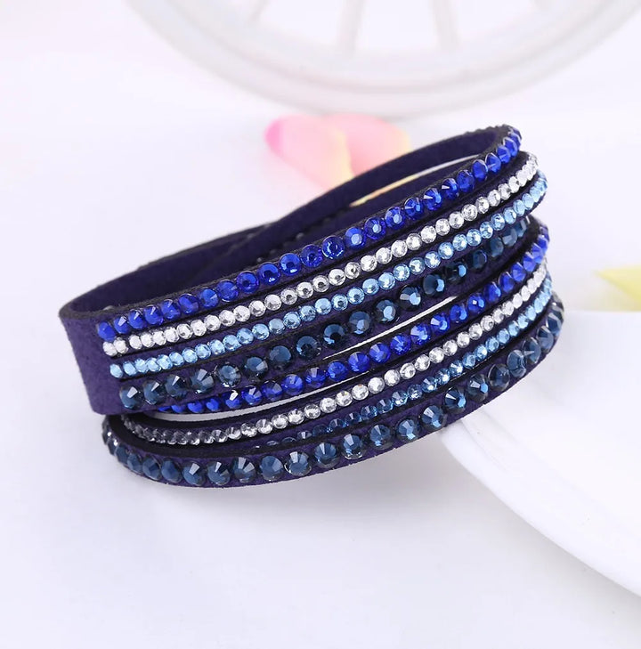 Fashionable women's layered rhinestone wrap bracelet, a shimmering accessory and a great gift for her.
