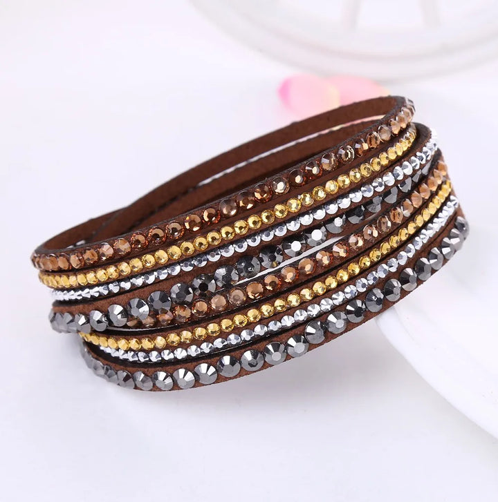 Women's multi-layered rhinestone wrap bracelet, a sparkling fashion statement accessory for all occasions.