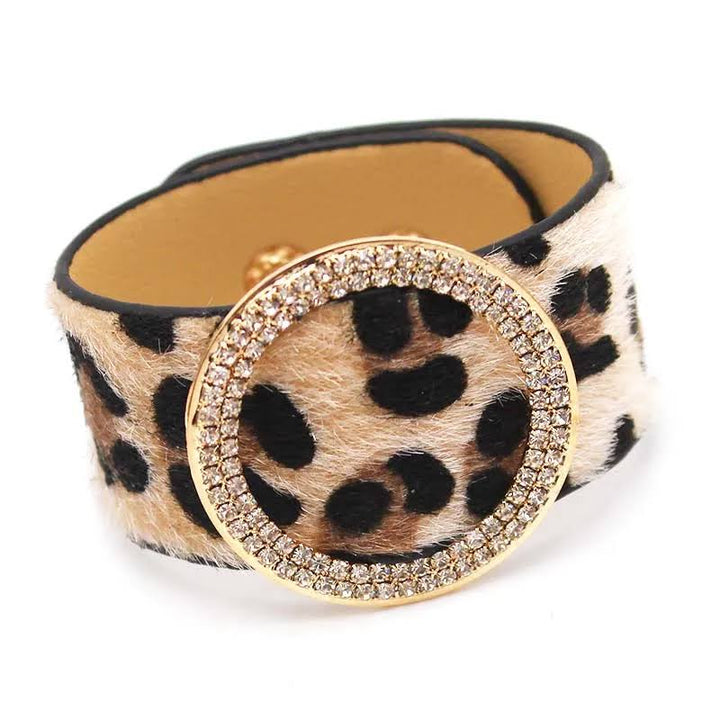 Women's leopard wrap bracelet, adjustable fashion accessory. Fierce, stylish, wild style statement jewelry.