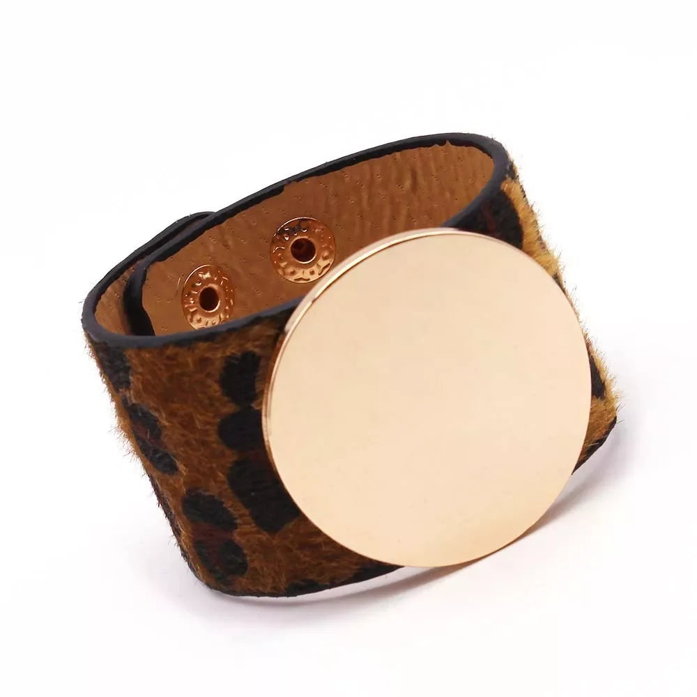 Glamorous women's leopard print wrap bracelet, an adjustable statement piece for bold boho chic style.