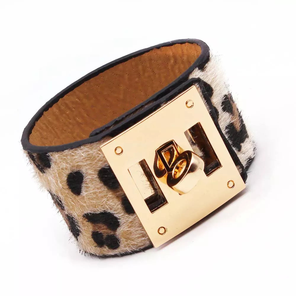 Chic women's leopard wrap bracelet, an adjustable fashion accessory. Fierce, wild style, and boho jewelry.