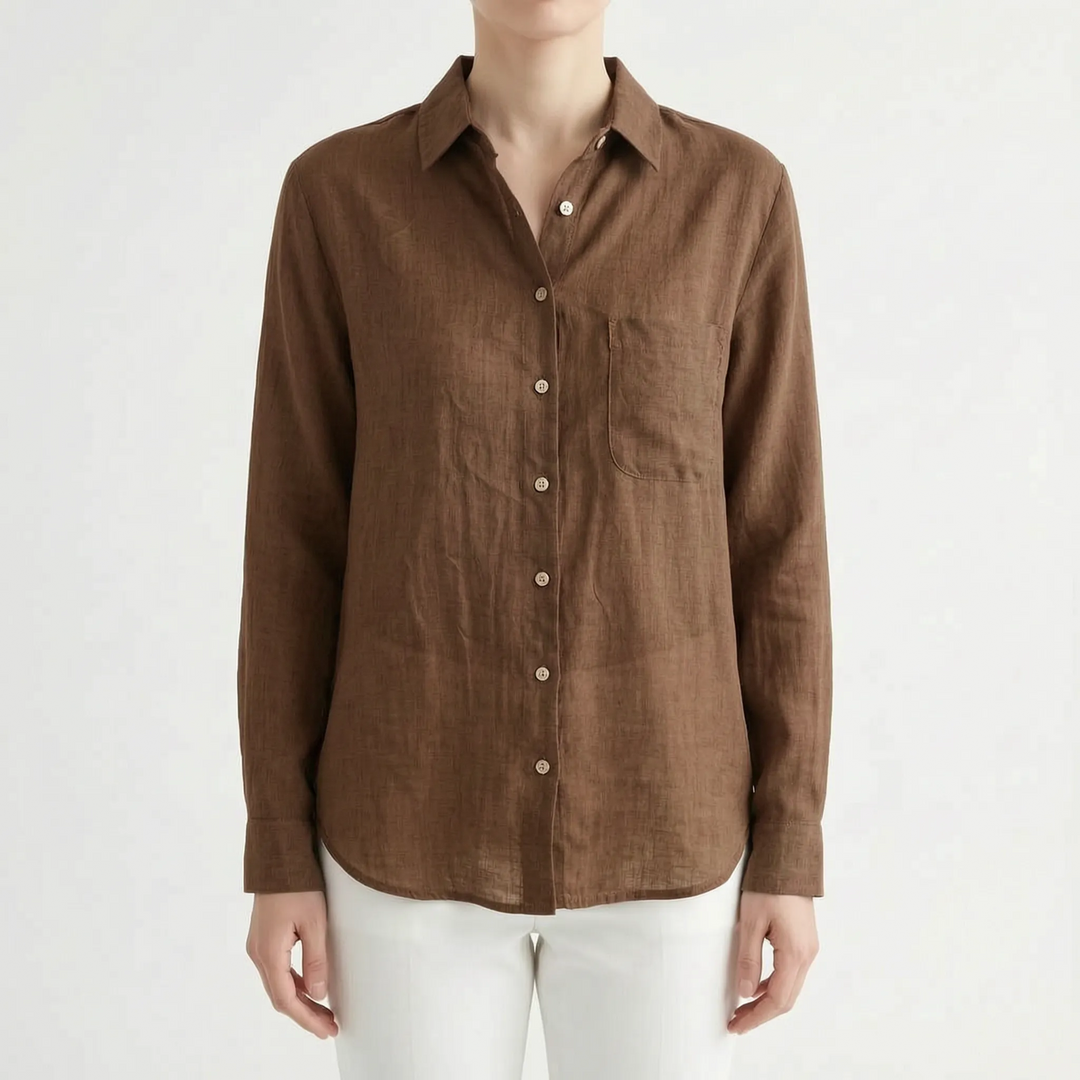 Elegant women's lightweight button-up top with long sleeves, offering a versatile & breathable classic style.