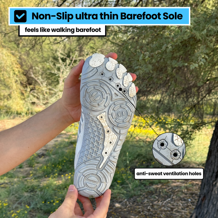 Side view: Women's minimalist barefoot walking shoes, emphasizing flexibility and breathable material.
