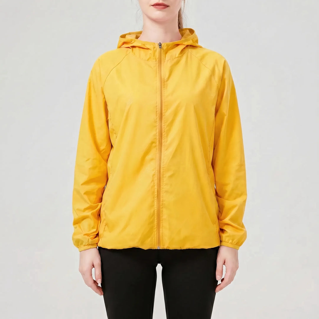 Colorful women's lightweight hooded jacket, perfect activewear for spring & fall.