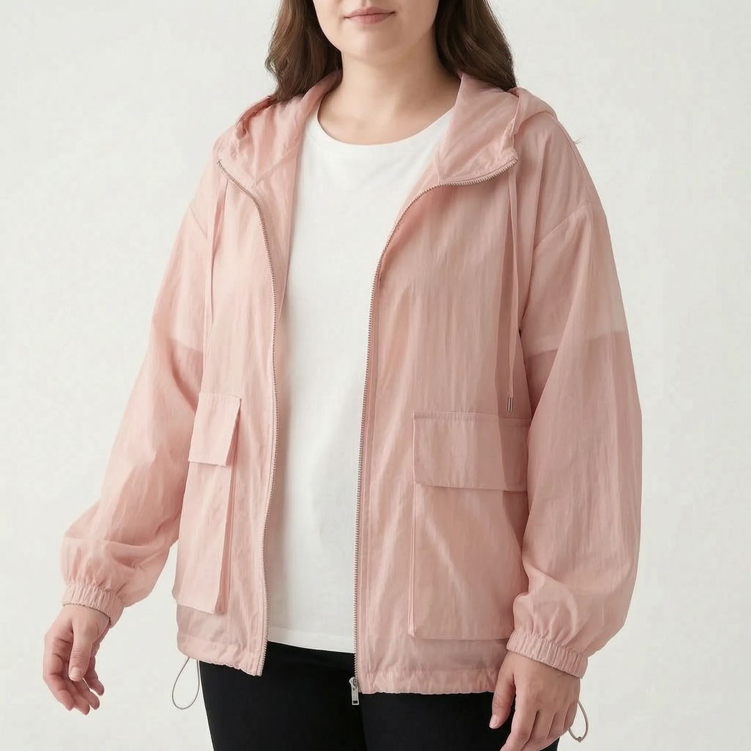 Versatile women's lightweight hooded outdoor jacket, great for sports, casual wear, and layering.