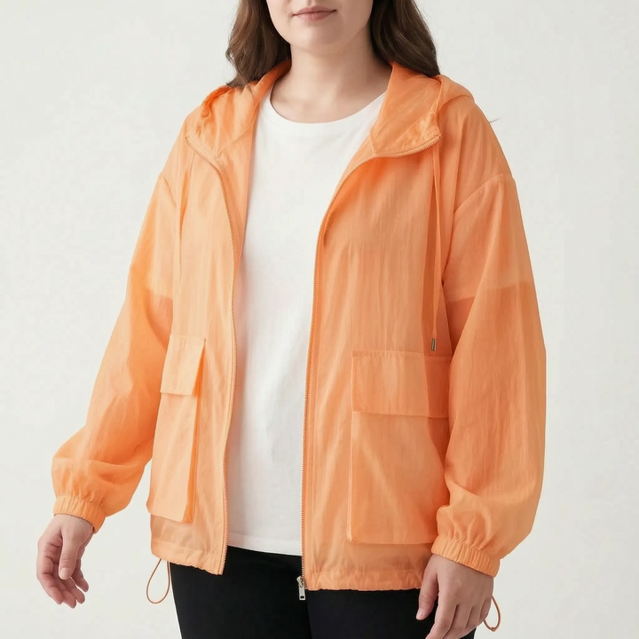 Women's casual hooded lightweight jacket, an essential piece for outdoor workouts and everyday activewear.