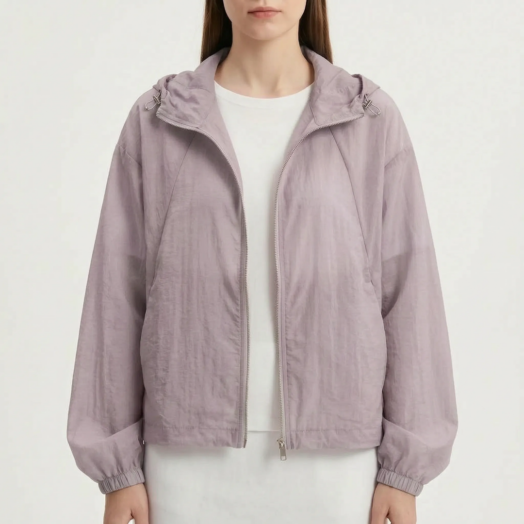 Casual women's lightweight hooded windbreaker, a perfect everyday jacket for various weather conditions.