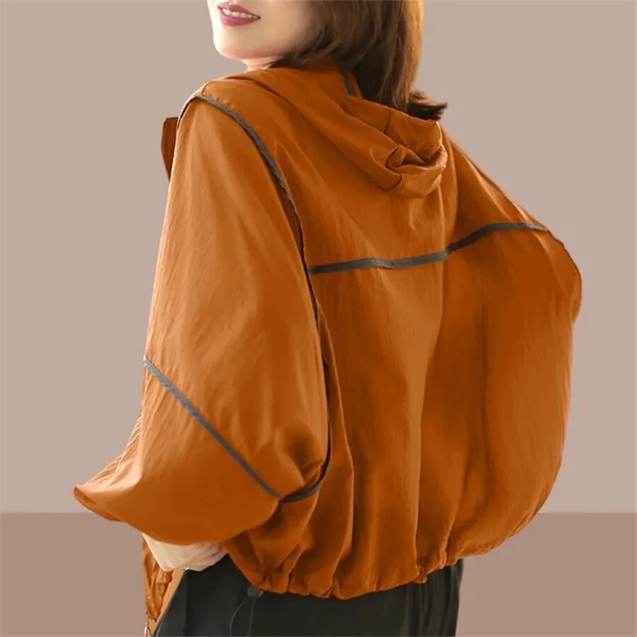 Women's lightweight oversized summer hoodie jacket, perfect for casual layering & everyday comfort.