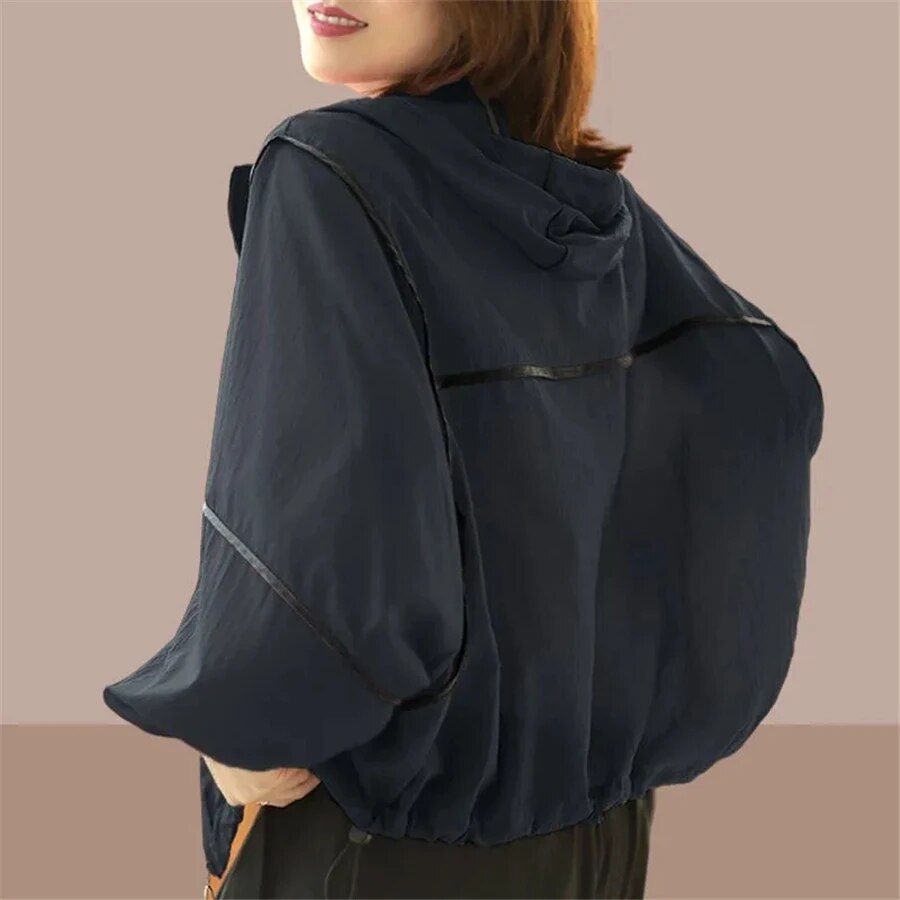 Relaxed fit women's oversized summer hoodie jacket, ideal lightweight casual wear & modern spring fashion.