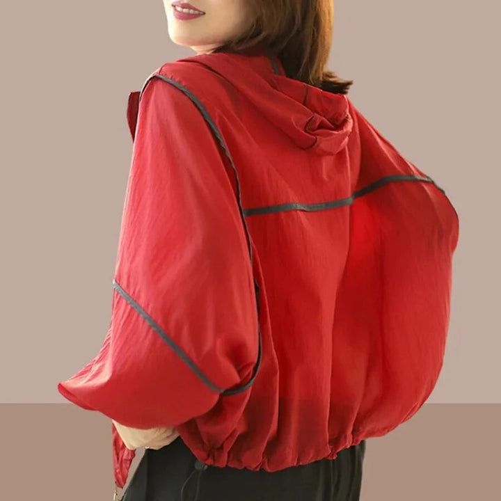 Comfortable women's lightweight summer hoodie jacket with an oversized fit, great for outdoor fashion & layering.