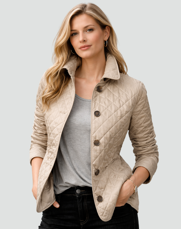 Versatile women's quilted button-front jacket, ideal lightweight outerwear for transitional fall and spring weather.
