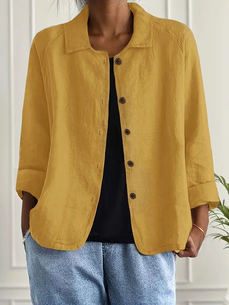Women's comfort wear shirt cardigan, a chic long-sleeve layering piece.