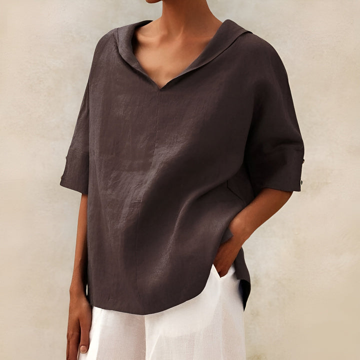 Comfortable lightweight short sleeve blouse for women, perfect for casual everyday style and summer fashion.