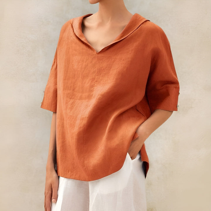 Stylish women's short sleeve blouse. A lightweight, comfortable top for casual everyday style & chic summer fashion.