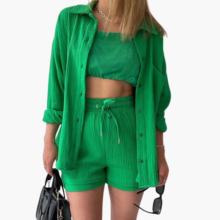 Women's lightweight summer fashion set, two-piece matching outfit, relaxed fit for all-day comfort.
