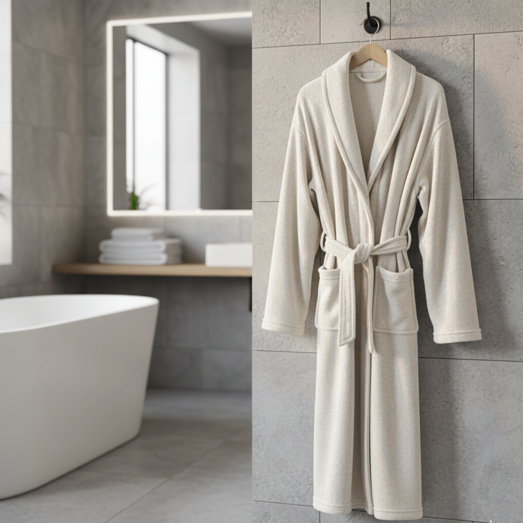 Women's lightweight winter bathrobe with belt & pockets, ideal for cozy loungewear and home comfort.