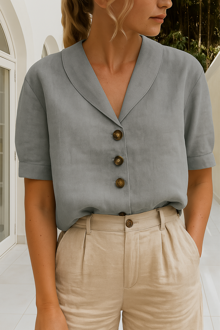Casual women's short sleeve linen t-shirt, an effortless everyday summer top with a comfortable relaxed fit.