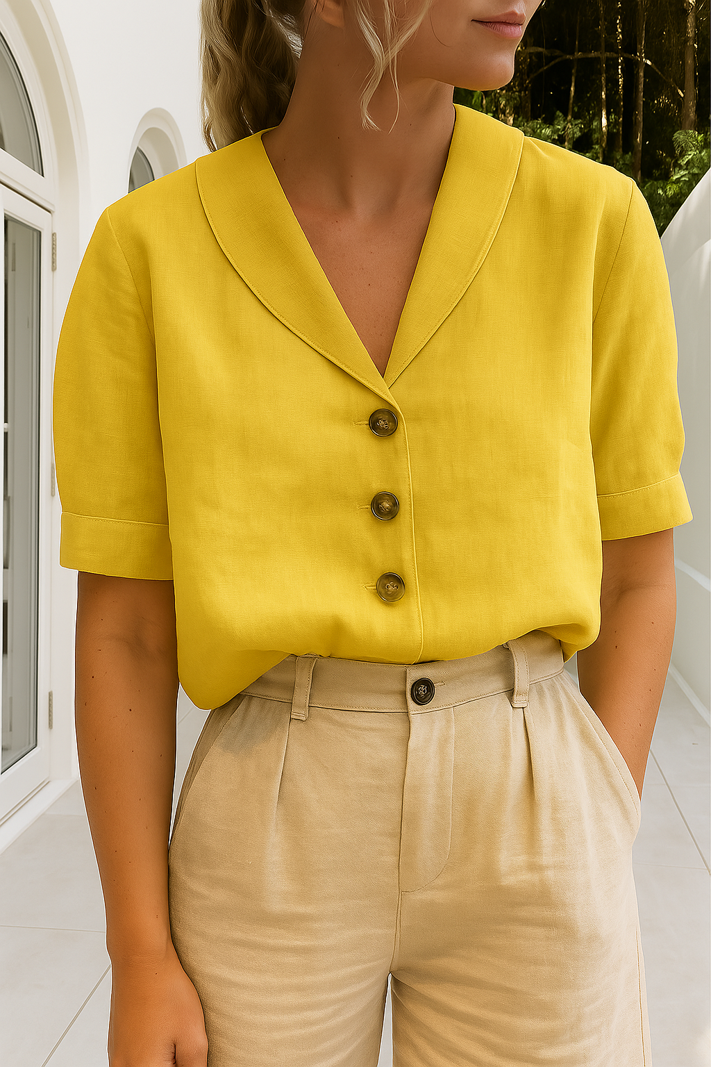 Versatile women's linen t-shirt in a relaxed fit, short sleeve design. Available in six colors for summer style.