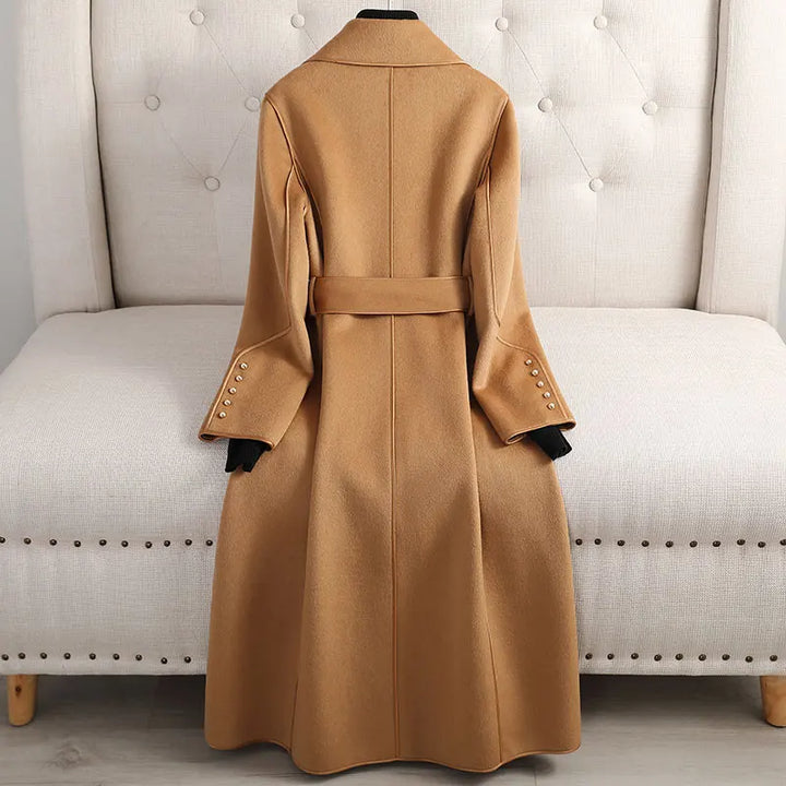 Classic women's long trench coat with belt, perfect as formal or casual outerwear for women.