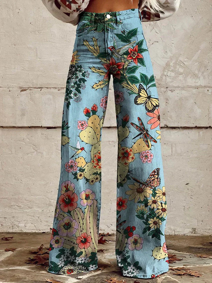 Relaxed wide leg women's jeans, comfortable long fit baggy pants.