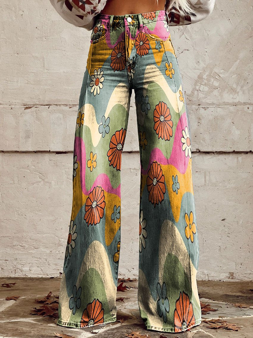 Women's long fit wide leg jeans, relaxed baggy pants for casual comfort.