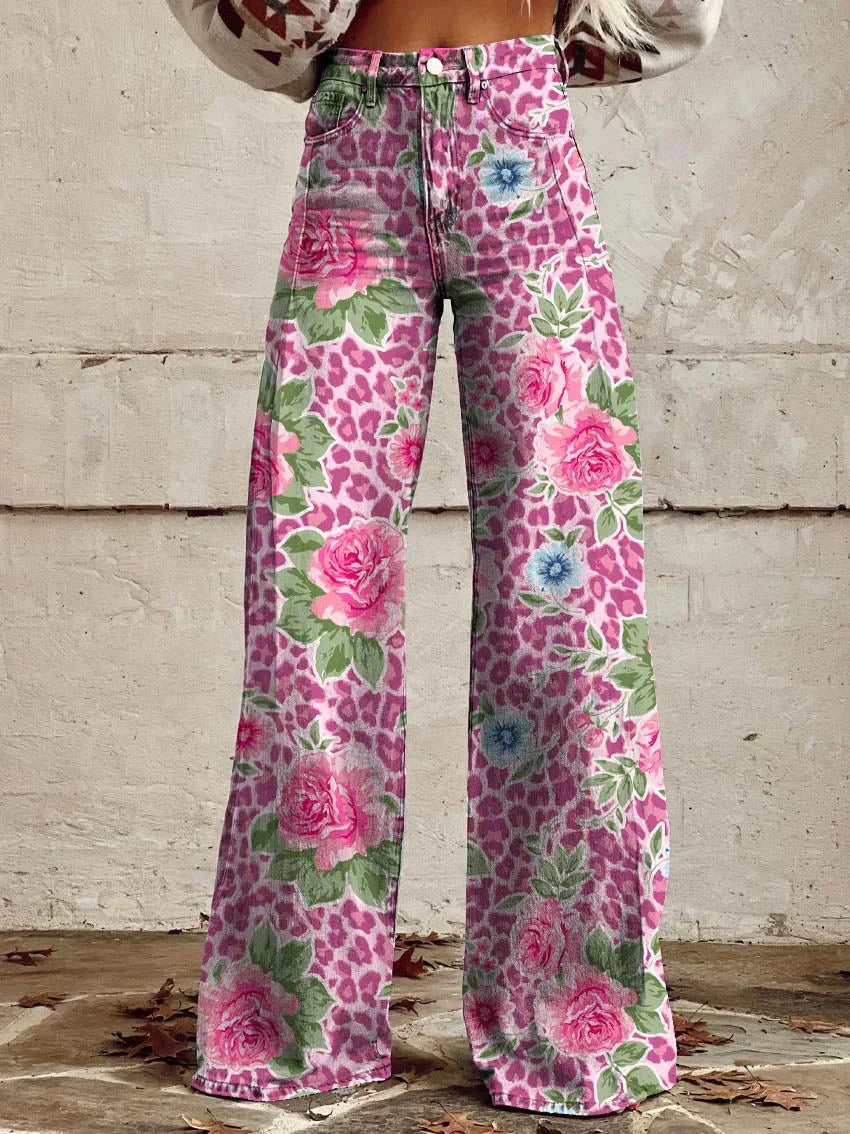 Fashionable women's baggy jeans, comfortable long fit denim for trendy wear.