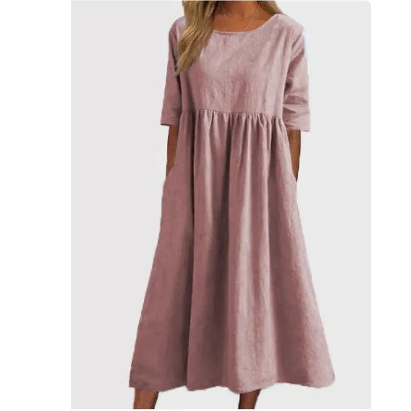Women's half-sleeve maxi dress. A long, flowy, and comfortable casual dress with functional pockets. Summer essential.