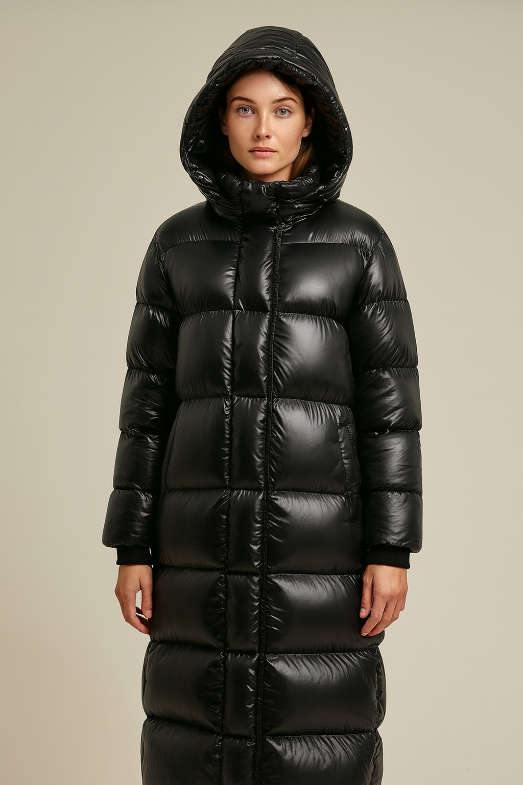Women's long quilted hooded winter jacket for ultimate warmth & style. Perfect cold weather outerwear.