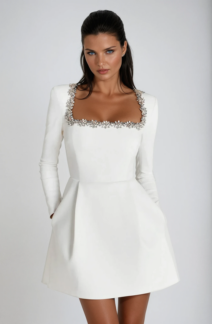 Formal long sleeve mini cocktail dress for women, great for evening parties & special occasions.