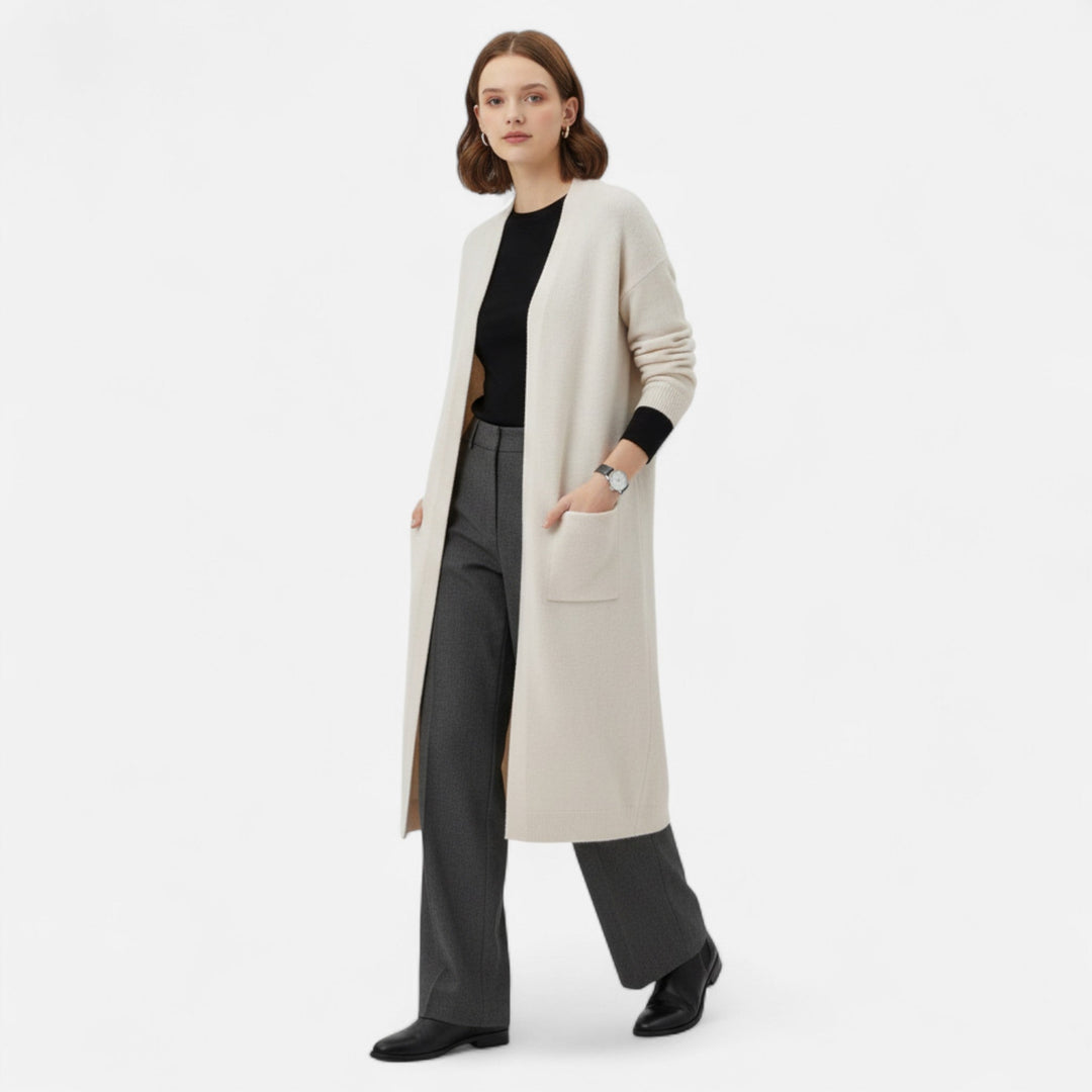 Cozy women's longline cardigan coat for fall & winter. Open front design offers effortless, versatile layering style.
