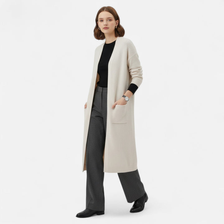 Cozy women's longline cardigan coat for fall & winter. Open front design offers effortless, versatile layering style.