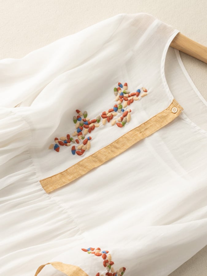 Relaxed fit women's boho midi dress featuring beautiful embroidery, perfect for summer comfort.