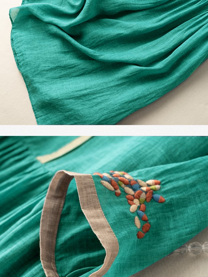 Women's loose fit round neck boho dress, beautifully embroidered for a relaxed, stylish summer look.