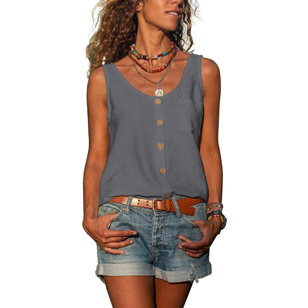 Women's loose fit sleeveless top, perfect for casual everyday wear in spring or summer fashion.