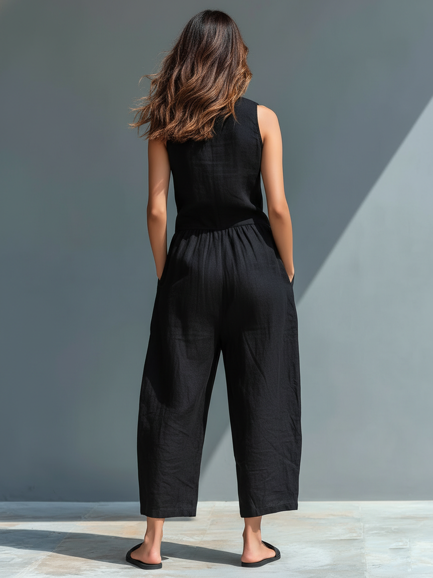 Stylish women's sleeveless jumpsuit, ideal for casual summer wear, travel, or everyday comfort.