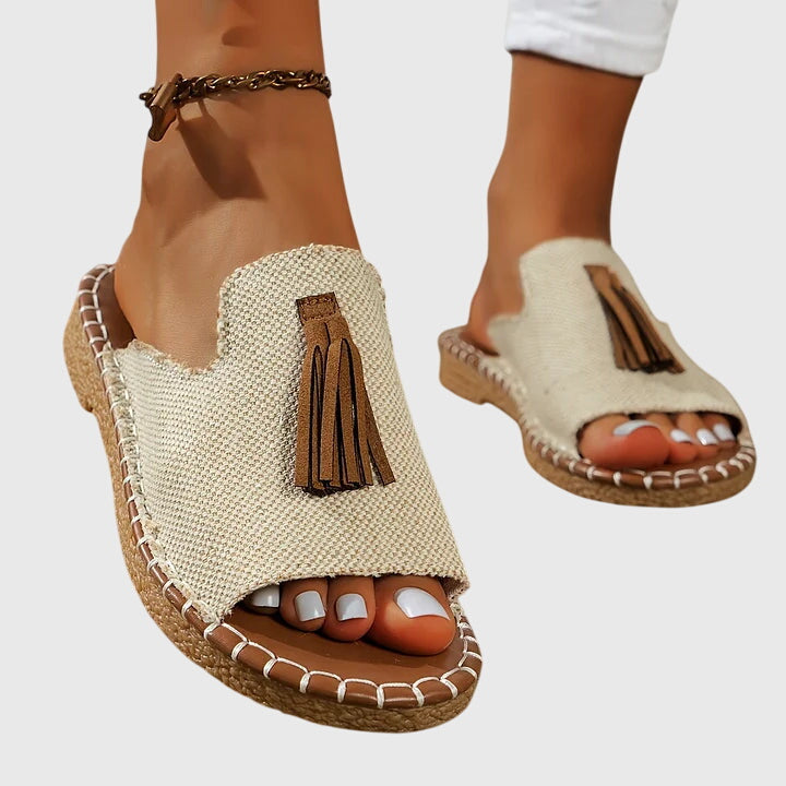 Close-up of Lorraine women's orthopedic sandals showcasing superior arch support, cushioned design, & adjustable fit.