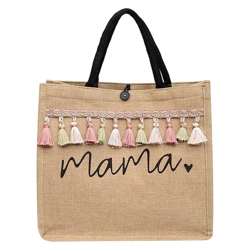 Practical women's 'Mama' tote bag, linen blend material, excellent for baby accessories or daily use