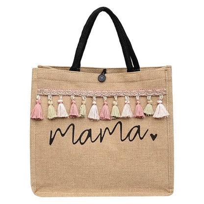 Practical women's 'Mama' tote bag, linen blend material, excellent for baby accessories or daily use