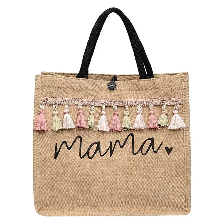 Practical women's 'Mama' tote bag, linen blend material, excellent for baby accessories or daily use