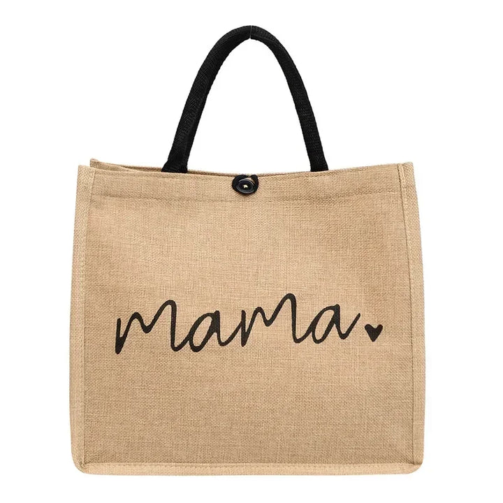 Casual 'Mama' letter print linen blend tote bag, a comfortable and stylish shoulder bag for women