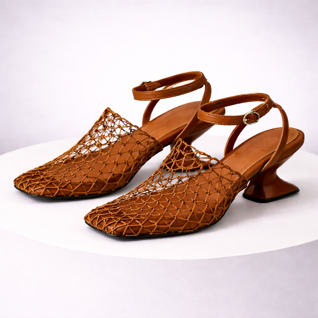 Lightweight women's Meshform pointed toe heels with sculpted heel & ankle strap. Comfortable formal dress shoes.