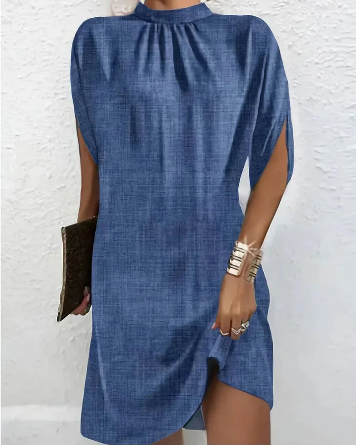Women's mock neck mini dress with elegant cape sleeves; perfect for party & chic style.