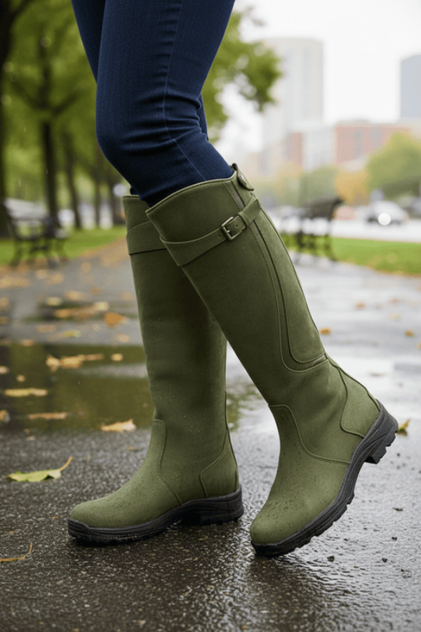 Women's modern knee-high boots with stable sole, offering all-day comfort for urban chic fall fashion.