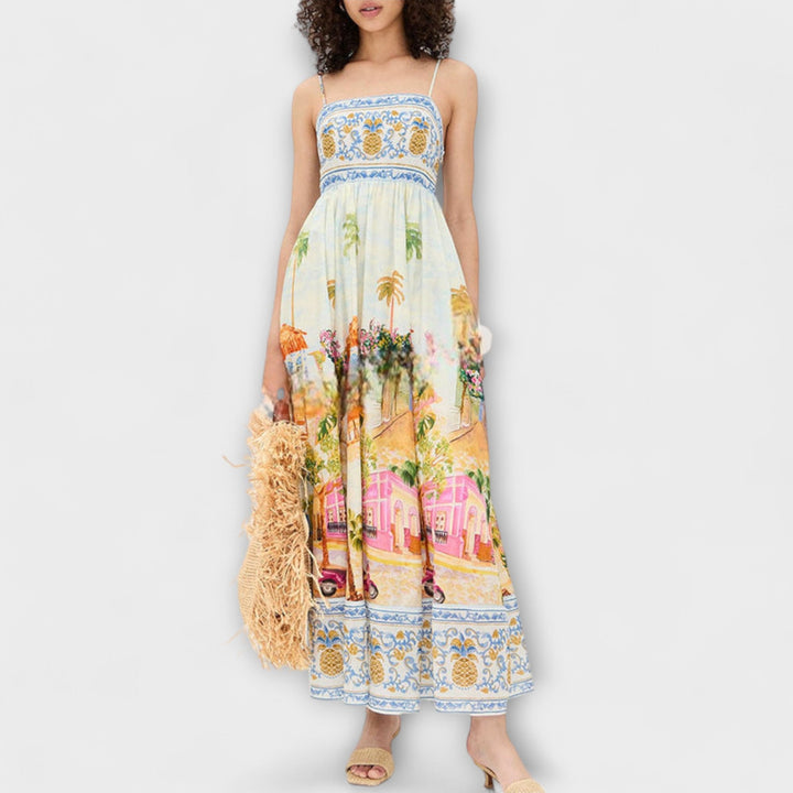 Flowy multicolor ankle-length maxi dress for women, offering comfortable and casual elegance for summer.