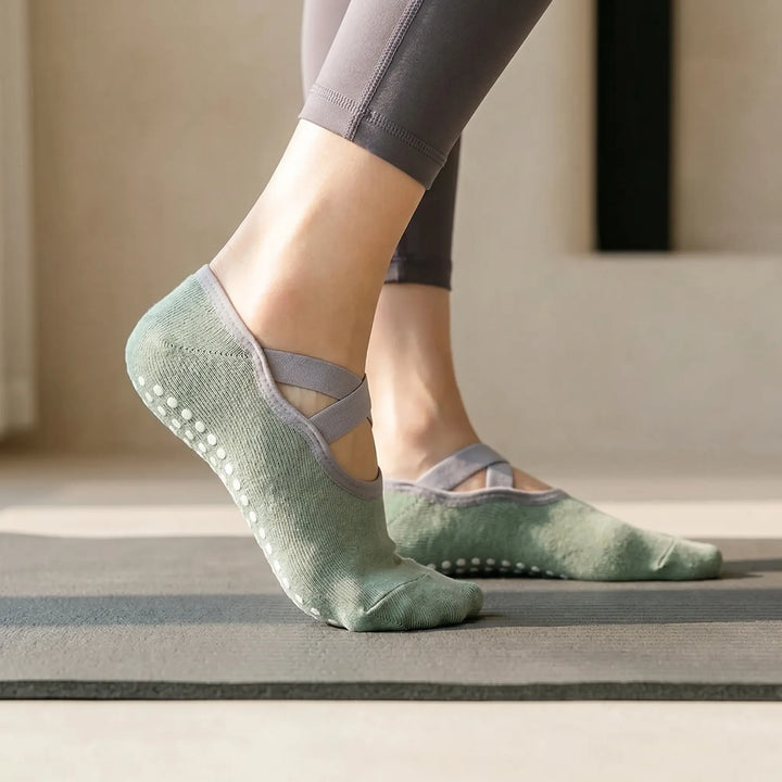 Women's non-slip ballet studio grip socks for yoga, pilates, and barre workouts. Secure fit activewear.